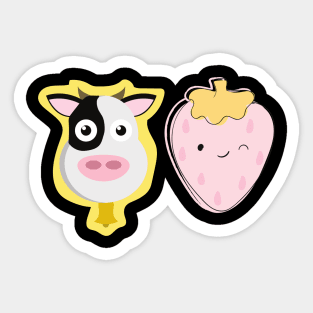 Strawberry Cow Bestfriends, Cute , Cartoon Sticker